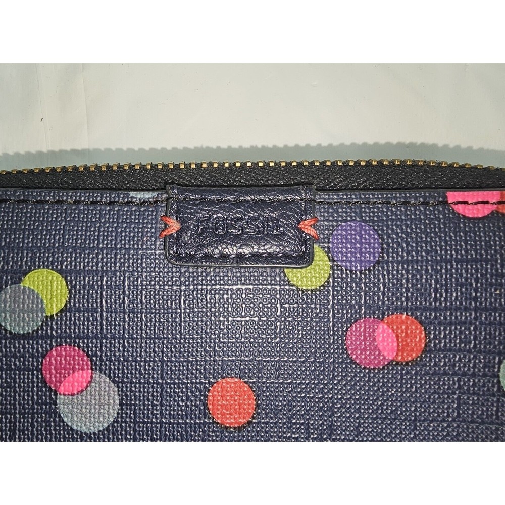 Fossil Emma Tab Clutch Wallet Bavy With Polka Dot… - image 2